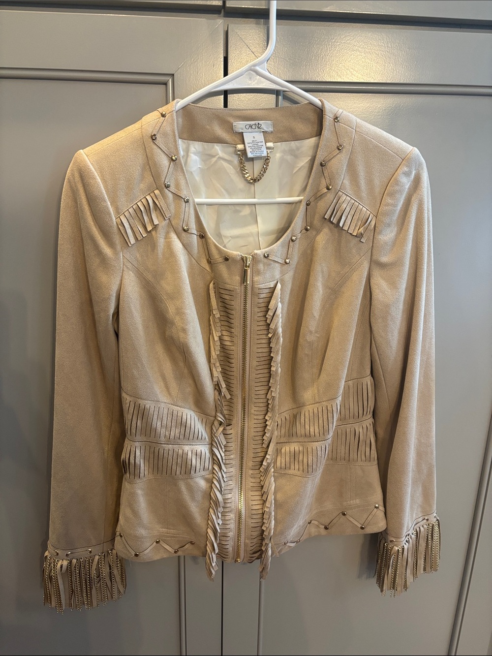 CACHE FAUX SUEDE FRINGED JACKET SZ S Y2K